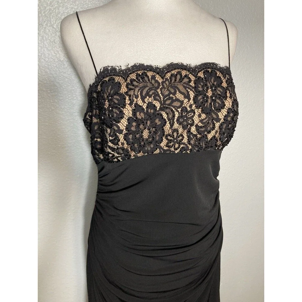 Black Cocktail Party Slip Dress Floral Lace Nude Beaded Spaghetti Strap 12P - Picture 2 of 10
